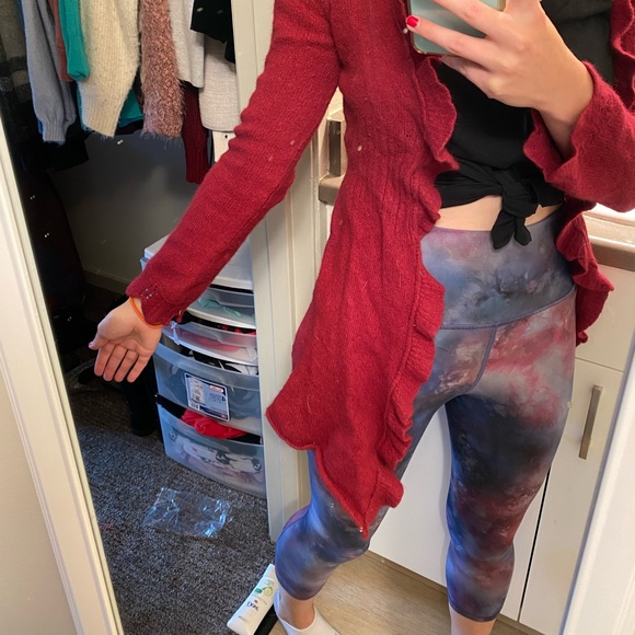 Long Red Ruffled Sweater - Picture 3 of 4